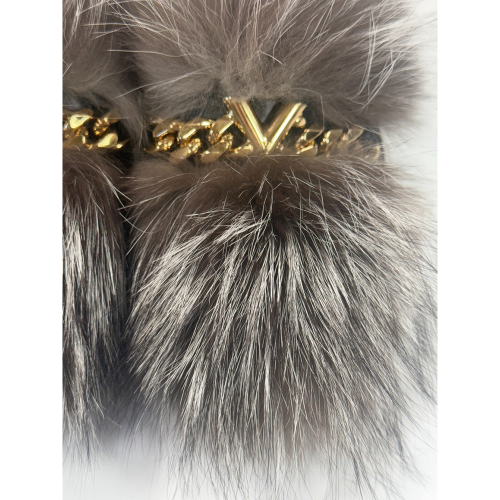 Louis Vuitton Prime Time Black Leather Gold Chain Logo fur Loafers Flats - Picture 3 of 16
